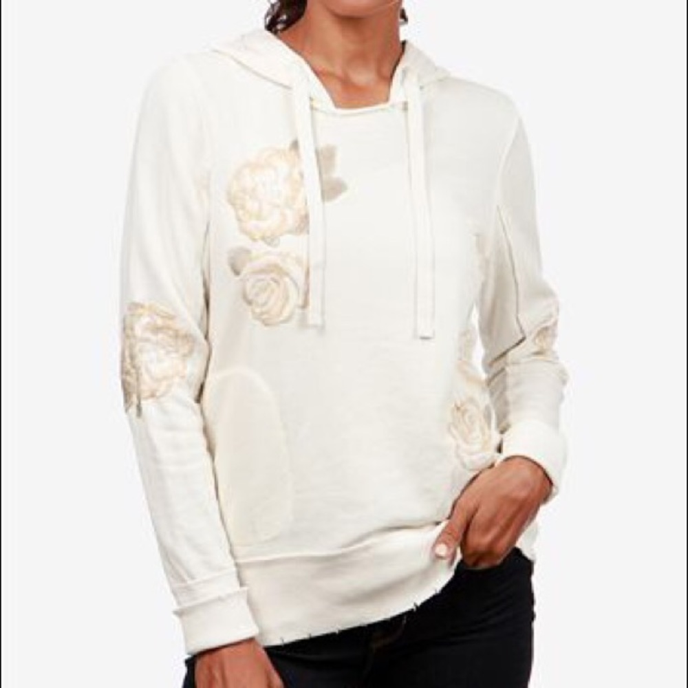 Lucky Brand Embroidered Flower Cream Sweatshirt Sm